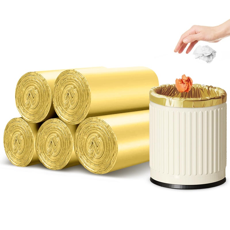 iDemaya 5 Rolls Small Trash Garbage Bags, 2.6 Gallon Strengthen Trash Bags, Durable Plastic Bags for Kitchen Office Home Bedroom Garden Waste Bin, Fit 10 Liter Trash-Can-Liners, 100 Count (Golden) - Image 1