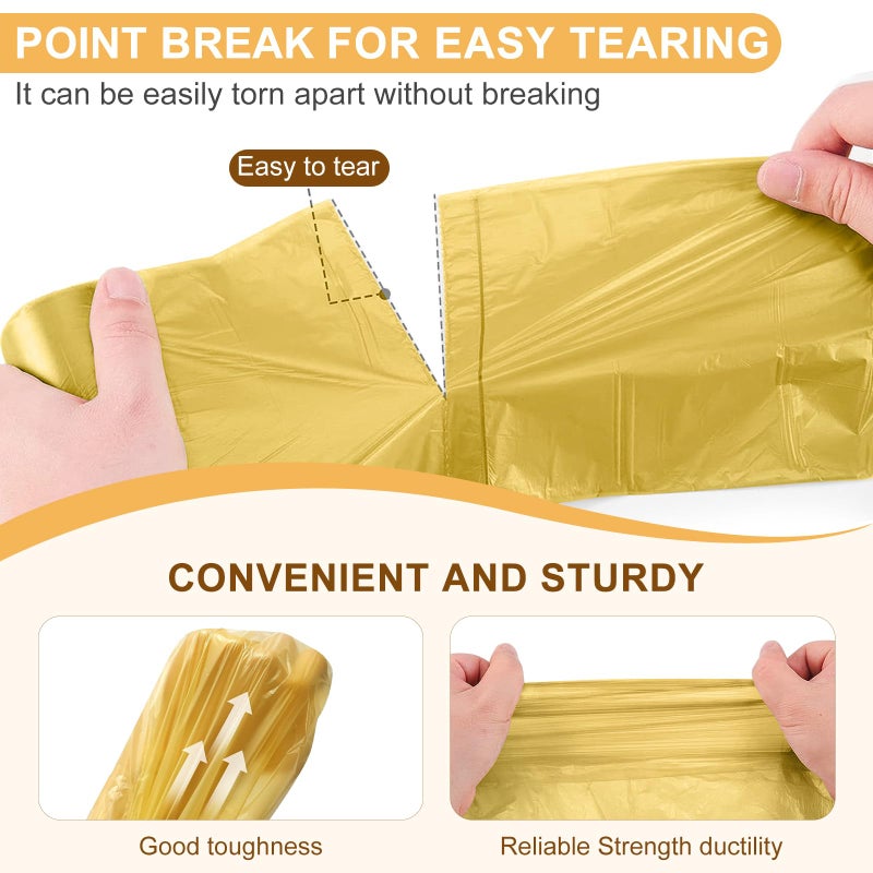 iDemaya 5 Rolls Small Trash Garbage Bags, 2.6 Gallon Strengthen Trash Bags, Durable Plastic Bags for Kitchen Office Home Bedroom Garden Waste Bin, Fit 10 Liter Trash-Can-Liners, 100 Count (Golden) - Image 3