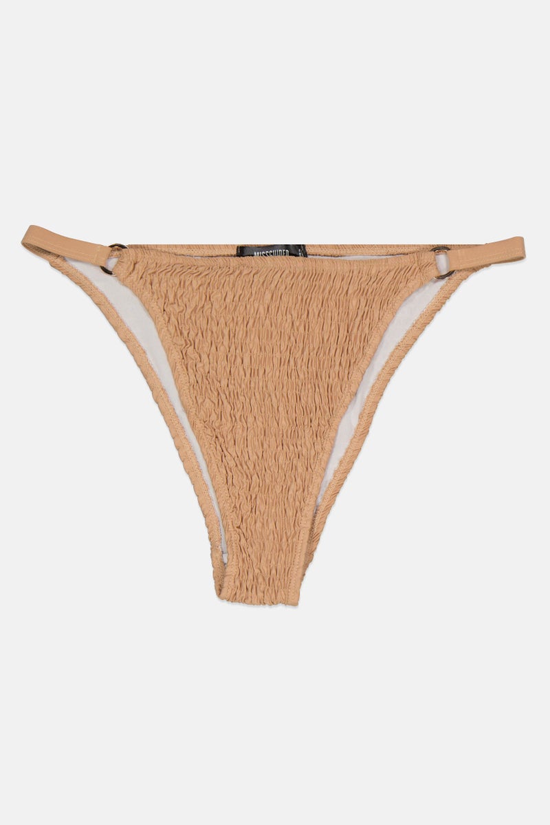 Missguided Women Shirred High Leg Bikini Bottom, Beige - Image 1