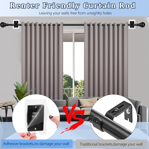 Tidisort 1 Inch Diameter Adhesive Adjustable Curtain Rod No Drilling for Windows 27 to 56",Renter Friendly No Drill Rod with Stick on Bracket, Easy Install No Screw Screwless Apartment Cortineros Para Ventanas - Image 3