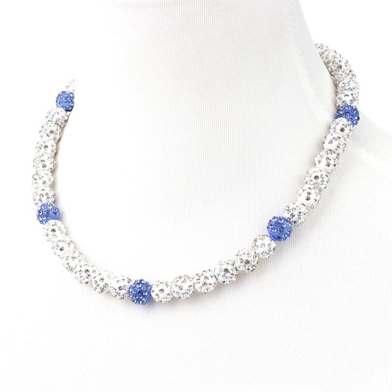 Krfy Baseball Necklaces for Boys, Bling Rhinestone Beaded Necklaces, Diamond Baseball Drip Necklace Ice Bead Necklaces Inspired Sports Jewelry, 17.7 Inches White-Lightblue, Ageï¼šOver 8 Years Old - Image 1