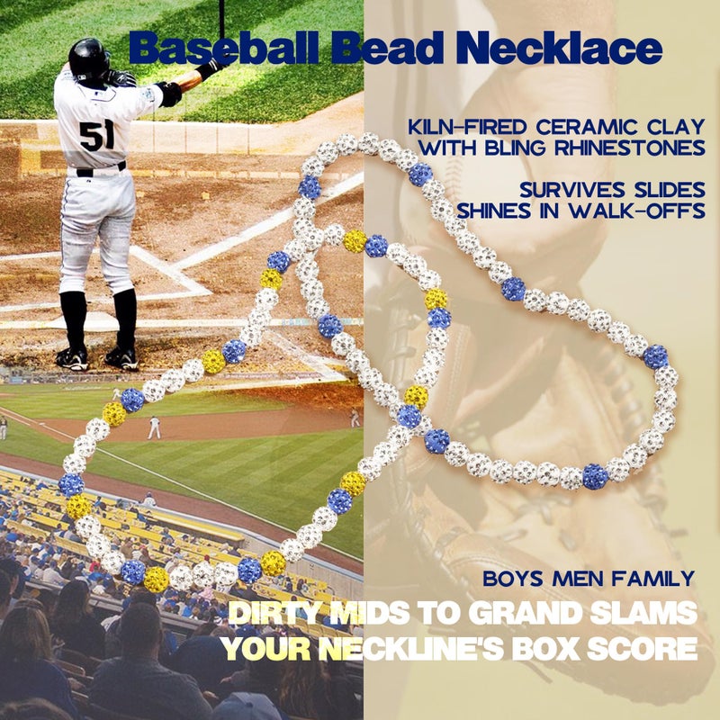 Krfy Baseball Necklaces for Boys, Bling Rhinestone Beaded Necklaces, Diamond Baseball Drip Necklace Ice Bead Necklaces Inspired Sports Jewelry, 17.7 Inches White-Lightblue, Ageï¼šOver 8 Years Old - Image 2