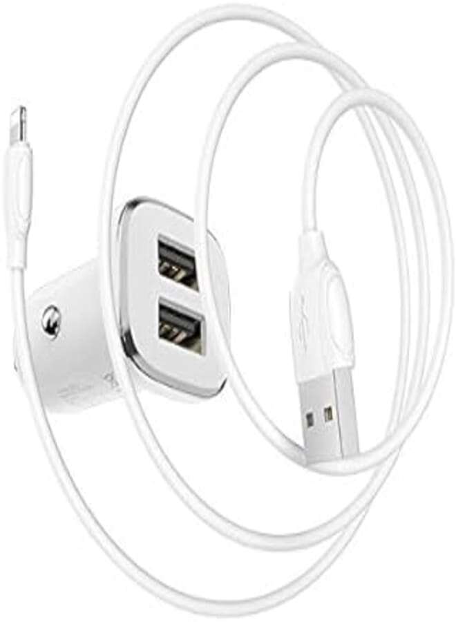 BOROFONE Borofone BZ12 Lasting power double port in-car charger set(Lightning) - white 