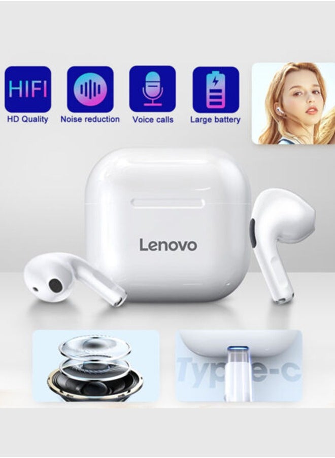 Lenovo Group Limited - LP40 TWS Wireless Earphone Bluetooth wireless 5.0 Dual Stereo Bass Touch Control IP40 life White - Image 1
