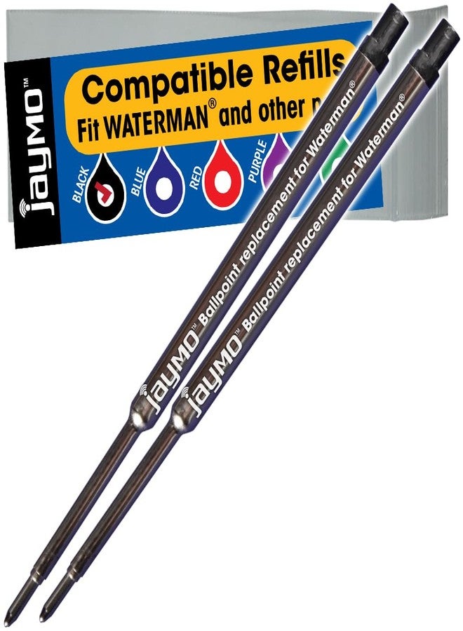 Jaymo Replacement for Waterman 834254 - Measures 4.4 in / 112 mm Long - Ballpoint Pen Refill - 2 Black - Image 1