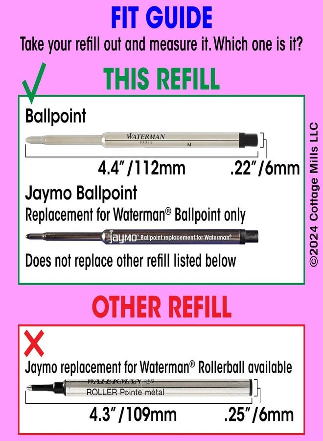 Jaymo Replacement for Waterman 834254 - Measures 4.4 in / 112 mm Long - Ballpoint Pen Refill - 2 Black - Image 4