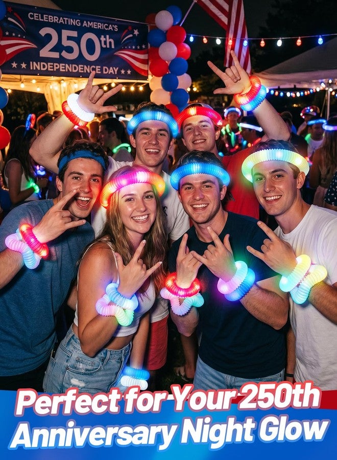Beeplove 24pcs 4th of July Party Favors Glow Sticks - 3 Lighting Modes, Flashing Red White and Blue Pop Tubes, Patriotic Independence Day Accessories Glow Items - Image 2