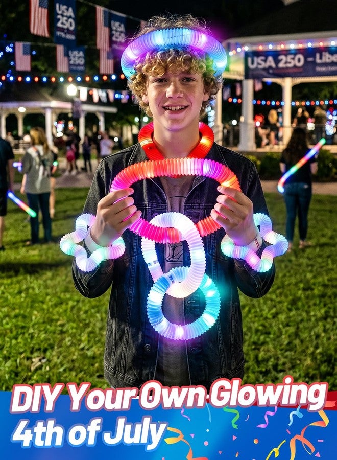 Beeplove 24pcs 4th of July Party Favors Glow Sticks - 3 Lighting Modes, Flashing Red White and Blue Pop Tubes, Patriotic Independence Day Accessories Glow Items - Image 4