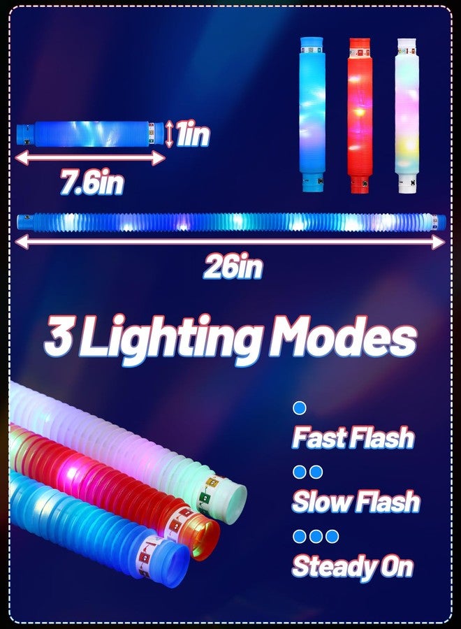 Beeplove 24pcs 4th of July Party Favors Glow Sticks - 3 Lighting Modes, Flashing Red White and Blue Pop Tubes, Patriotic Independence Day Accessories Glow Items - Image 5