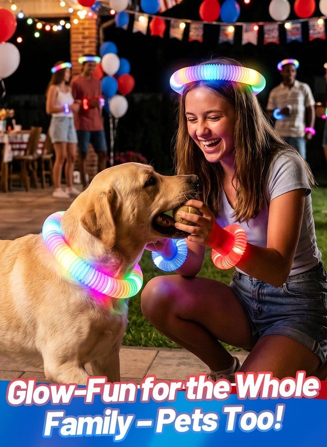 Beeplove 24pcs 4th of July Party Favors Glow Sticks - 3 Lighting Modes, Flashing Red White and Blue Pop Tubes, Patriotic Independence Day Accessories Glow Items - Image 3