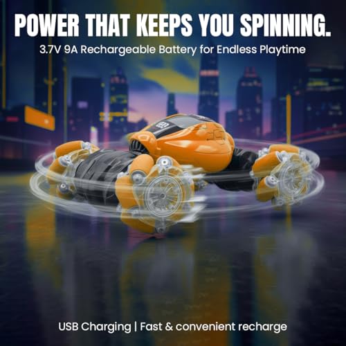FormulaFun TwistX 360 RC Car| High-Speed Remote Control Car with 3.7V Lithium-Ion Rechargeable Battery | 360° Stunt Spinning & Flips | for Boys & Girls (4+) (TwistX 360_Orange) - Image 4