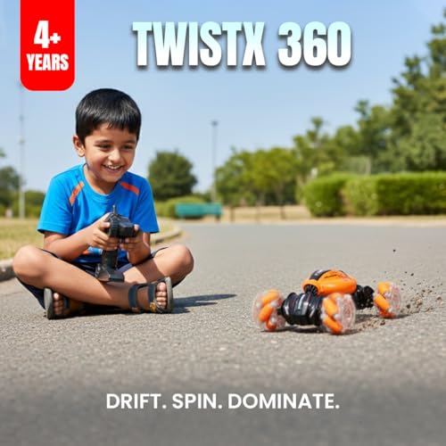 FormulaFun TwistX 360 RC Car| High-Speed Remote Control Car with 3.7V Lithium-Ion Rechargeable Battery | 360° Stunt Spinning & Flips | for Boys & Girls (4+) (TwistX 360_Orange) - Image 3