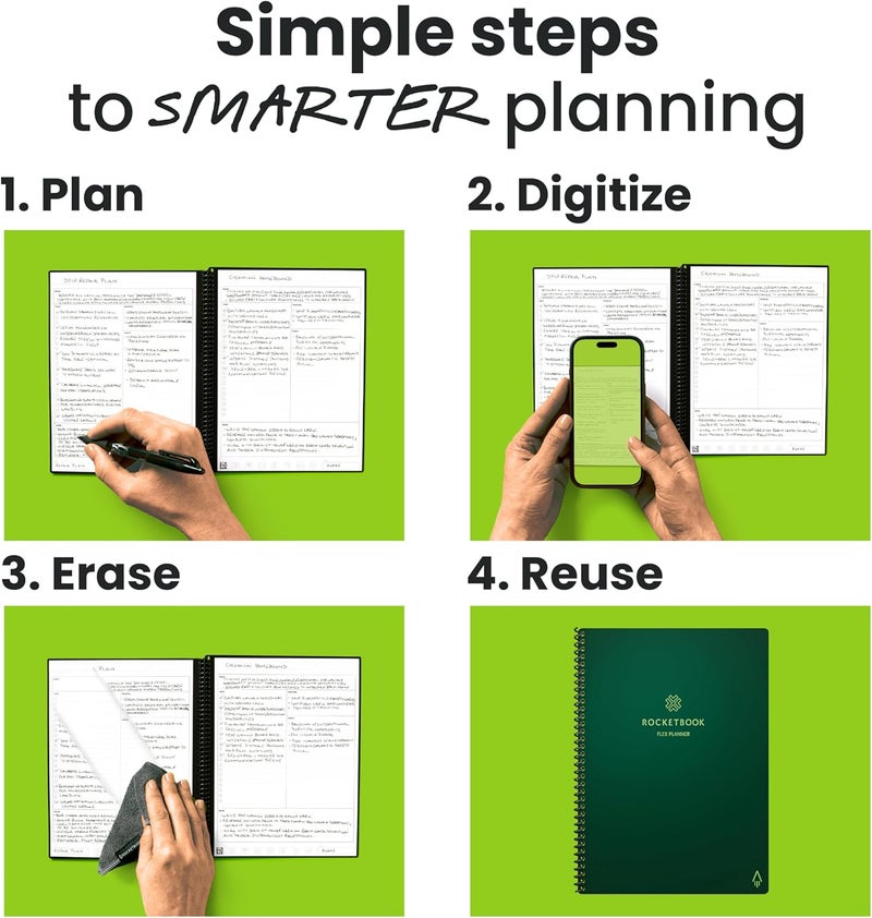 Rocketbook Flex Reusable Planner, Smart Undated, Daily, Weekly, Monthly, Annual Calendar Templates, Executive Size 6X8.8, Green (Pack of 1) - Image 2