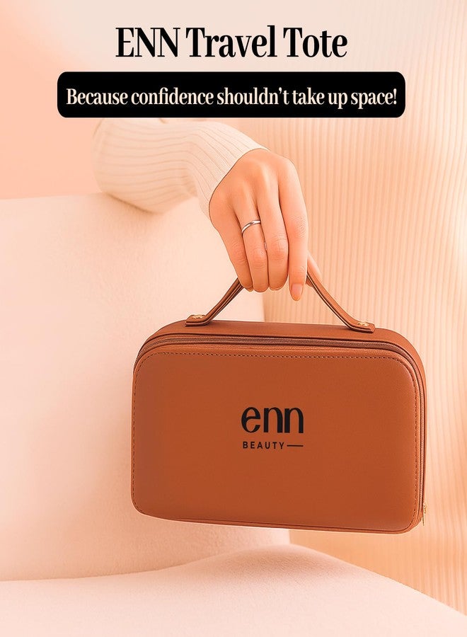 ENN Beauty Makeup Organiser Travel Bag for Women – Waterproof Cosmetic Pouch Bag, Compact & Stylish Makeup Storage Tote for Travelling (Brown) with One Free Lipstick - Image 3