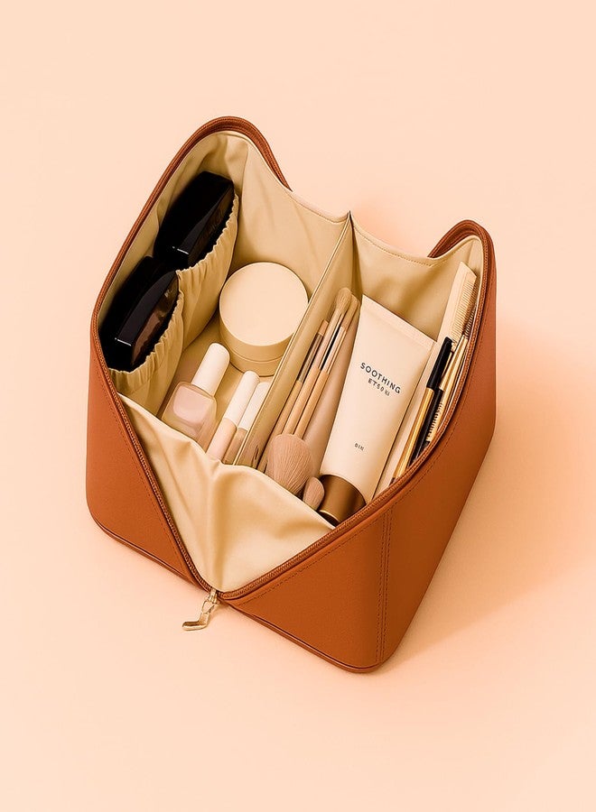 ENN Beauty Makeup Organiser Travel Bag for Women – Waterproof Cosmetic Pouch Bag, Compact & Stylish Makeup Storage Tote for Travelling (Brown) with One Free Lipstick - Image 5