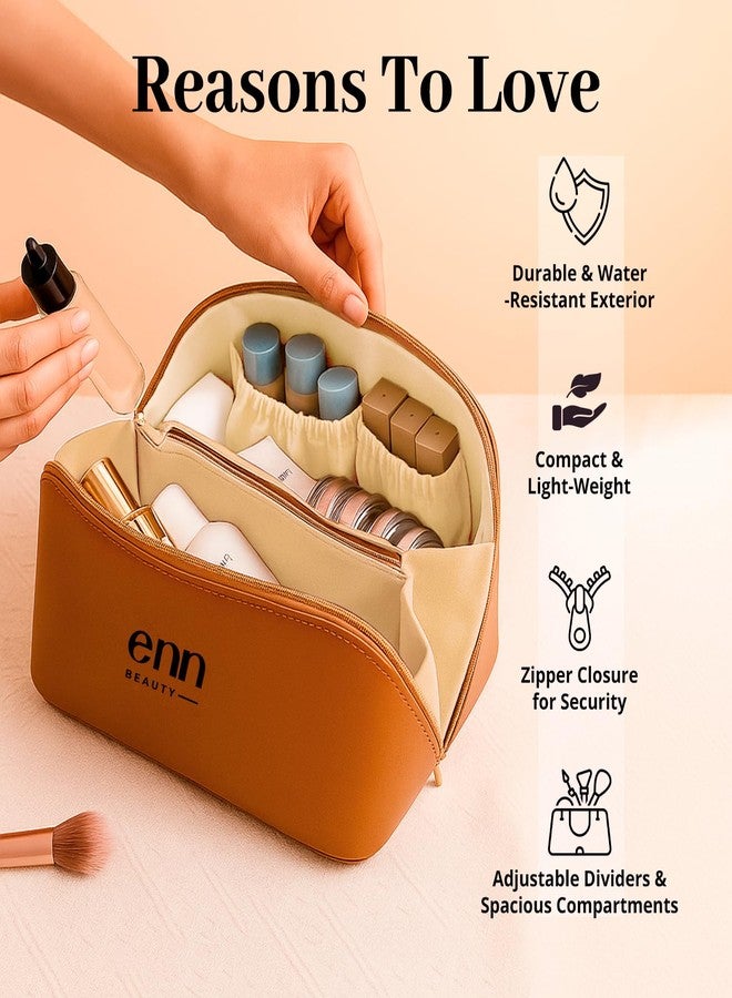 ENN Beauty Makeup Organiser Travel Bag for Women – Waterproof Cosmetic Pouch Bag, Compact & Stylish Makeup Storage Tote for Travelling (Brown) with One Free Lipstick - Image 4