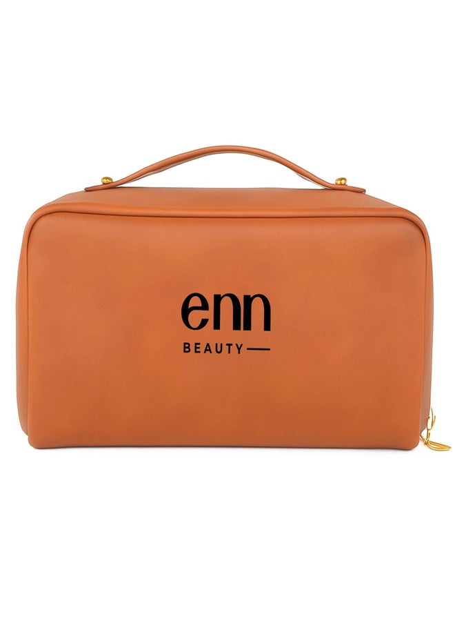 ENN Beauty Makeup Organiser Travel Bag for Women – Waterproof Cosmetic Pouch Bag, Compact & Stylish Makeup Storage Tote for Travelling (Brown) with One Free Lipstick - Image 2