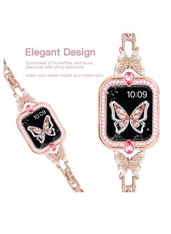 KASTWAVE Band Compatible with Apple Watch 42mm 44mm 45mm, Lightweight for Women, Easy Adjustable Bracelet, Shiny Diamond on Butterfly, Jewelry Metal Strap for iWatch Series 7 6 5 4 3 2 1 SE(Rose Gold)  - Image 2