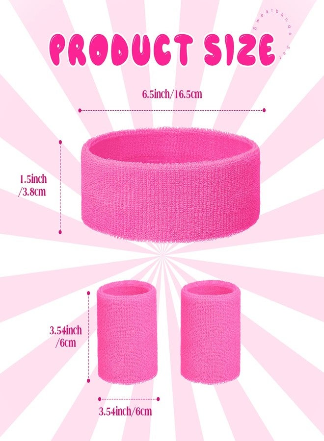 Bememo 36 Pcs 36 Pcs Neon Sweatbands Set for Kids 12 Headbands 24 Wristbands Bulk Sports Sweat Bands Athletic for Children Basketball Tennis Running Gym Student Gifts Glow Party (Pink) - Image 3