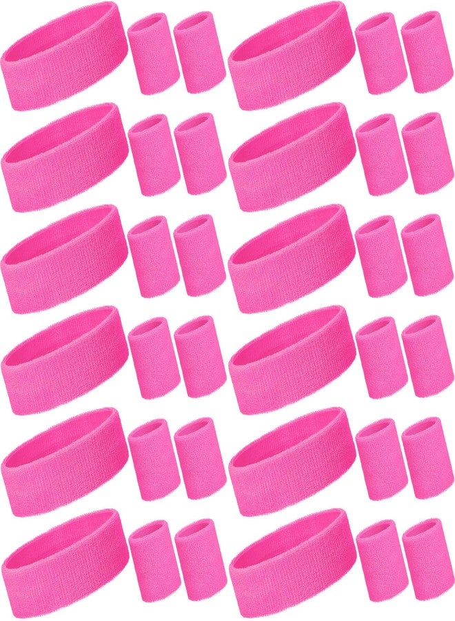 Bememo 36 Pcs 36 Pcs Neon Sweatbands Set for Kids 12 Headbands 24 Wristbands Bulk Sports Sweat Bands Athletic for Children Basketball Tennis Running Gym Student Gifts Glow Party (Pink) - Image 1