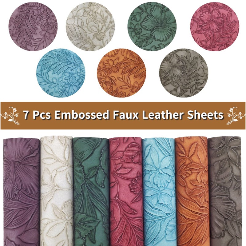SHUANGART 7 Pcs Embossed Faux Leather Sheets for Earrings Purses Making, 8.2" X 11.8" with Embossed Textured Synthetic Fabric Sheets for DIY Bows Wallet Sewing Crafts (Flower) - Image 2
