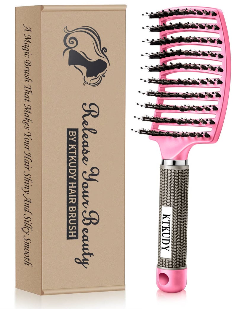 KTKUDY Detangling Hair Brush  Boar Bristle  TangleFree Design for Kids Women and Men  Perfect for Wet and Dry Hair  Smooth Magical PainFree Styling Pink