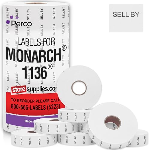 Perco Sell by Labels for Monarch 1136 Price Gun - 8 Rolls, 14,000 Marking Labels - Image 1