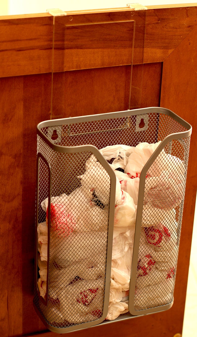 Deco Brothers Over The Cabinet Door Grocery Bag Holder, Silver - Image 2