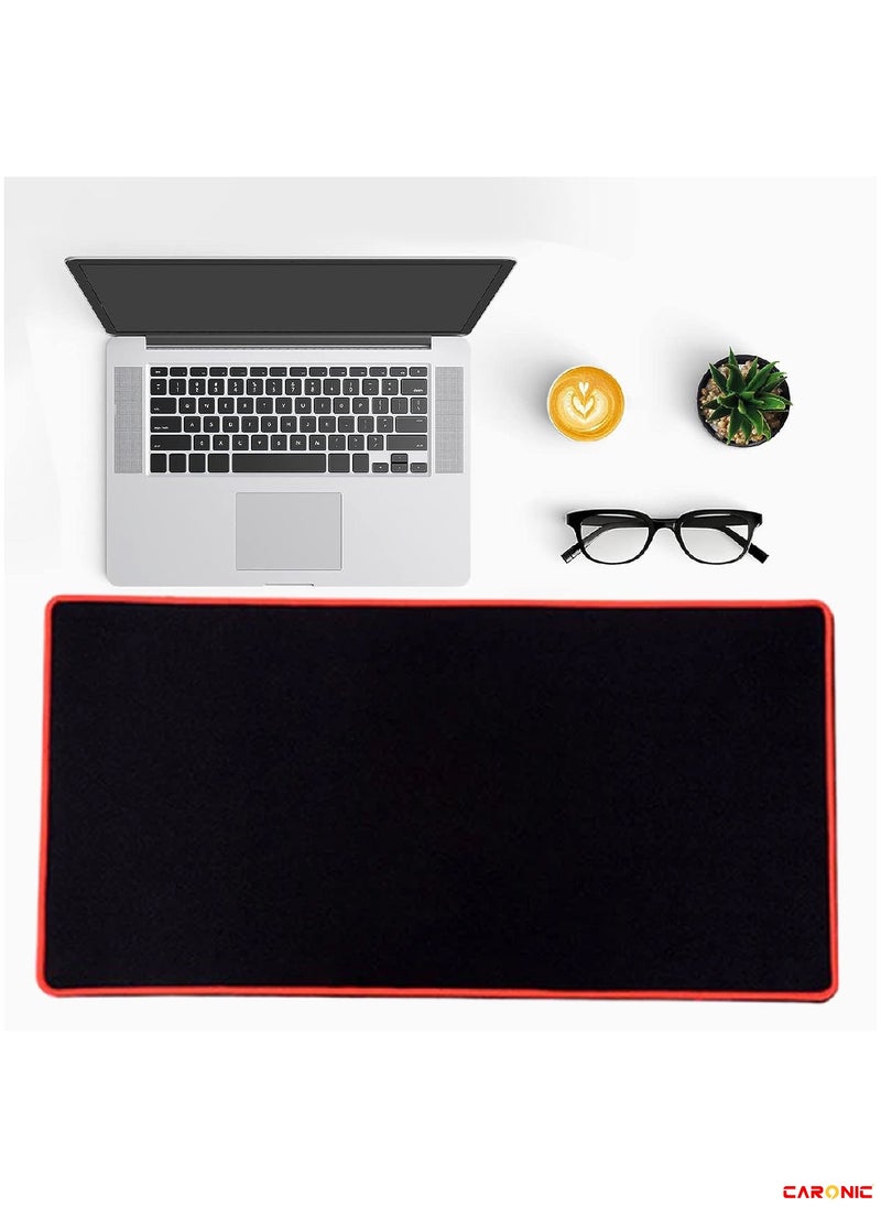 CARONIC Large Gaming Mouse Pad with Superior Micro Weave Cloth Extended Desk Mousepad with Stitched Edges Non-Slip Base Water Resist Keyboard Pad For Gamer And Office Home Black Red  - Image 4