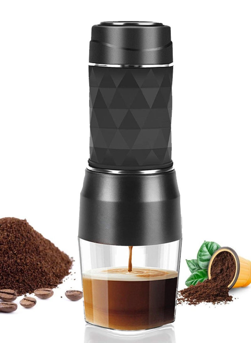 Portable Espresso Maker Handy Capsule Coffee Maker Manual Espresso Machine Handheld Mini Coffee Machine Compatible for Capsule and Ground Coffee for Travel Camping Hiking Office Home (Black) - Image 1