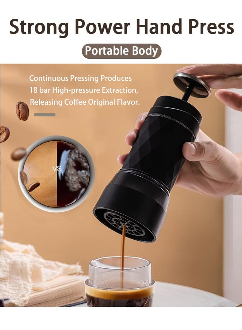 Portable Espresso Maker Handy Capsule Coffee Maker Manual Espresso Machine Handheld Mini Coffee Machine Compatible for Capsule and Ground Coffee for Travel Camping Hiking Office Home (Black) - Image 3