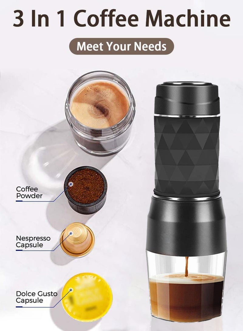 Portable Espresso Maker Handy Capsule Coffee Maker Manual Espresso Machine Handheld Mini Coffee Machine Compatible for Capsule and Ground Coffee for Travel Camping Hiking Office Home (Black) - Image 2