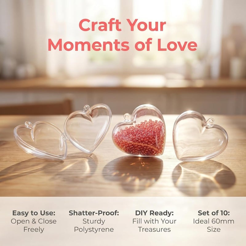 LUOEM 10pcs Clear Plastic Acrylic Fillable Hearts Shape Box DIY Craft Hanging Ornament for Wedding Engagement Anniversary Party Decor - Image 2