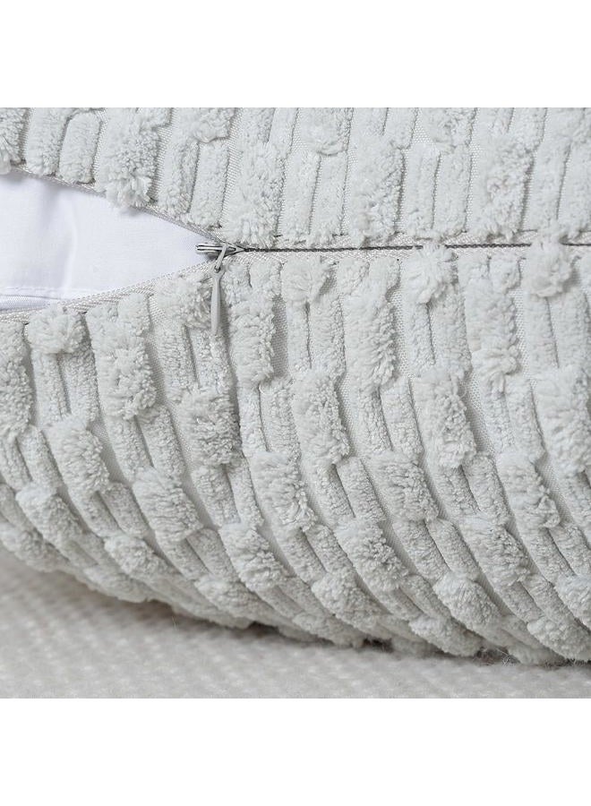 MADIZZ Pack of 2 Boho Striped Corduroy Throw Pillow Covers 20x20 Inch Greyish White Soft Decorative Cushion Cover for Bedroom Sofa Pillow Shell - Image 4