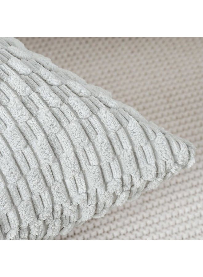 MADIZZ Pack of 2 Boho Striped Corduroy Throw Pillow Covers 20x20 Inch Greyish White Soft Decorative Cushion Cover for Bedroom Sofa Pillow Shell - Image 3