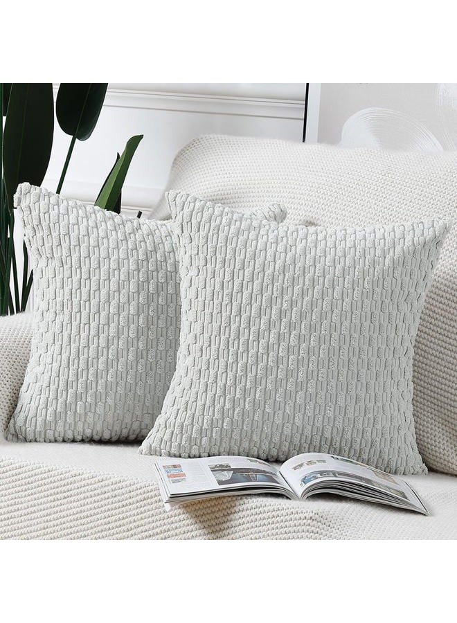 MADIZZ Pack of 2 Boho Striped Corduroy Throw Pillow Covers 20x20 Inch Greyish White Soft Decorative Cushion Cover for Bedroom Sofa Pillow Shell - Image 1