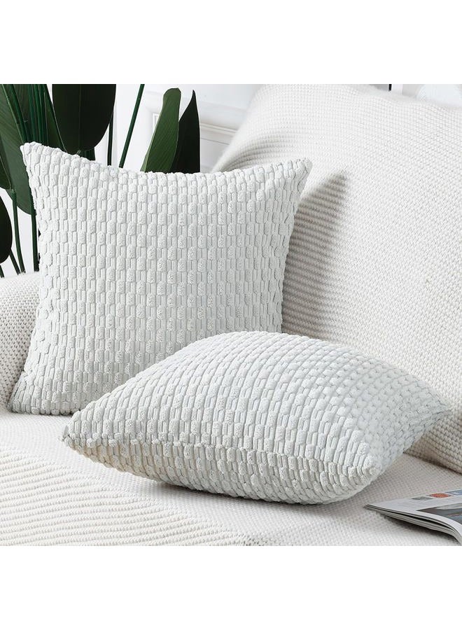 MADIZZ Pack of 2 Boho Striped Corduroy Throw Pillow Covers 20x20 Inch Greyish White Soft Decorative Cushion Cover for Bedroom Sofa Pillow Shell - Image 2