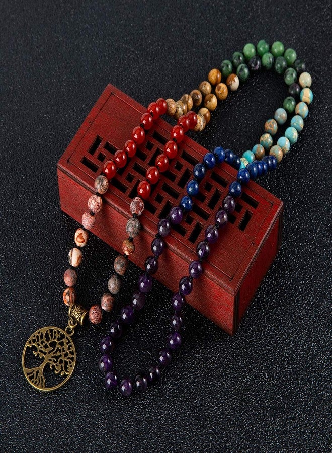 Bivei 7 Chakra 108 Mala Beads Bracelet Real Gemstone Yoga Meditation Hand Knotted Mala Prayer Bead Necklace(Life Tree-6mm beads) - Image 3