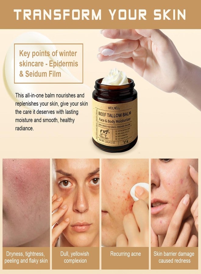 WEILNELL Beef Tallow Cream for Face & Body, Beef Tallow and Honey Balm - 100% Grass-Fed Beef Tallow, Natural Honey & Beeswax Moisturizer, Deep Hydration & Nourishment, Unscented & Oil-Free, Fast Absorbing - Image 4