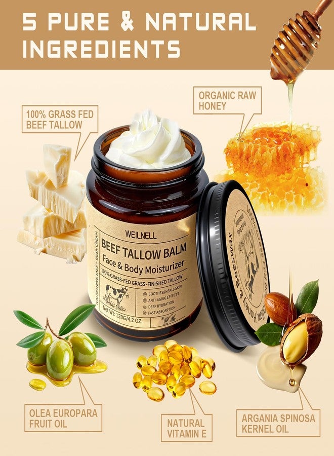 WEILNELL Beef Tallow Cream for Face & Body, Beef Tallow and Honey Balm - 100% Grass-Fed Beef Tallow, Natural Honey & Beeswax Moisturizer, Deep Hydration & Nourishment, Unscented & Oil-Free, Fast Absorbing - Image 2
