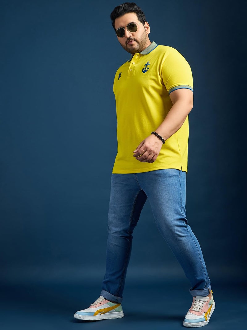 Bigbanana Men's Plus Size Regular Fit Polo T-Shirt(Feast,Yellow,2XL) - Image 2