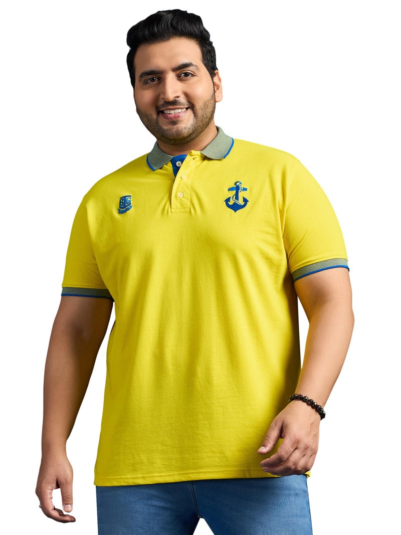 Bigbanana Men's Plus Size Regular Fit Polo T-Shirt(Feast,Yellow,2XL) - Image 1
