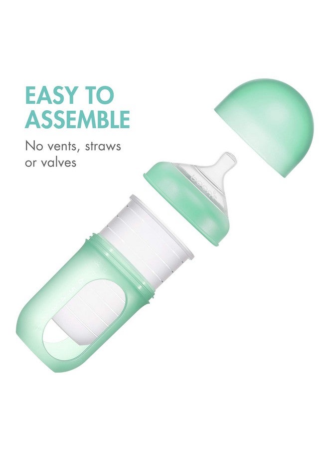 بون زجاجات الرضاعة القابلة لإعادة الاستخدام من Boon Nursh مع حلمة متوسطة التدفق - جراب وحلمة من السيليكون - مستلزمات تغذية الطفل - لون النعناع - من 3 إلى 6 أشهر - 3 زجاجات - 8 أونصة - Image 2