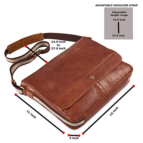 Cochoa Real Leather Laptop Bag Men Women Distressed Vintage Messenger Satchel Shoulder Bag (Cognac) - Image 2