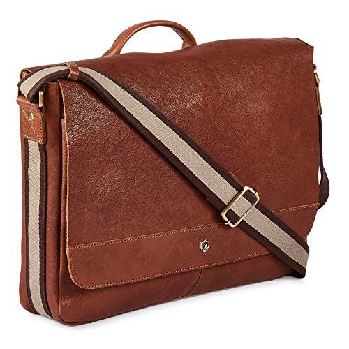 Cochoa Real Leather Laptop Bag Men Women Distressed Vintage Messenger Satchel Shoulder Bag (Cognac) - Image 1