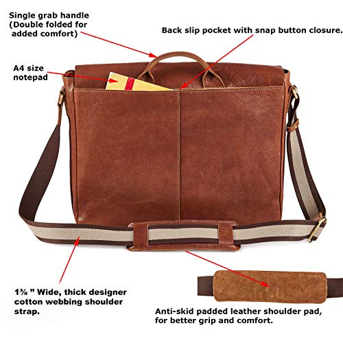 Cochoa Real Leather Laptop Bag Men Women Distressed Vintage Messenger Satchel Shoulder Bag (Cognac) - Image 5