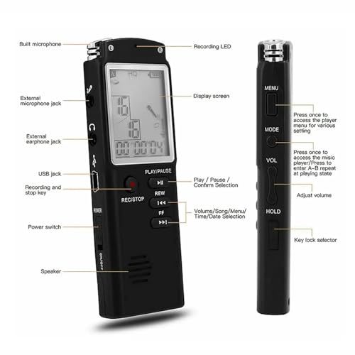 Technoview 8GB LCD Display MP3 Player Voice Recorder USB Professional Dictaphone Digital Audio Voice Recorder with WAV MP3 Player Black_8GB - Image 4