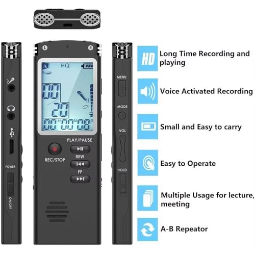 Technoview 8GB LCD Display MP3 Player Voice Recorder USB Professional Dictaphone Digital Audio Voice Recorder with WAV MP3 Player Black_8GB - Image 2