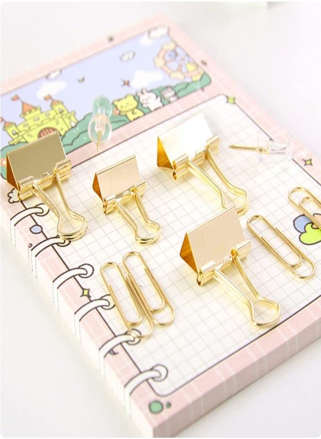 Kiwilon Paper and Binder Clips - Spine Binding Clips | Paper Clips Stationery | Push Pins for Notice Board | Metal Assorted Sized Binders | Office Supplies Stationery Kit (Gold Color) - Image 5