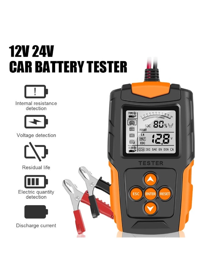 جهاز اختبار بطارية السيارة 12 فولت 24 فولت، ماسح شحن بدء التشغيل الرقمي، محلل بطارية LCD، أداة تشخيص شحن السيارة، للبطاريات الرطبة/الجل/الرصاصية الحمضية، محلل بطارية رقمي 12 فولت 24 فولت، أداة شحن بدء التشغيل، أدوات تشخيص السيارات - Image 1